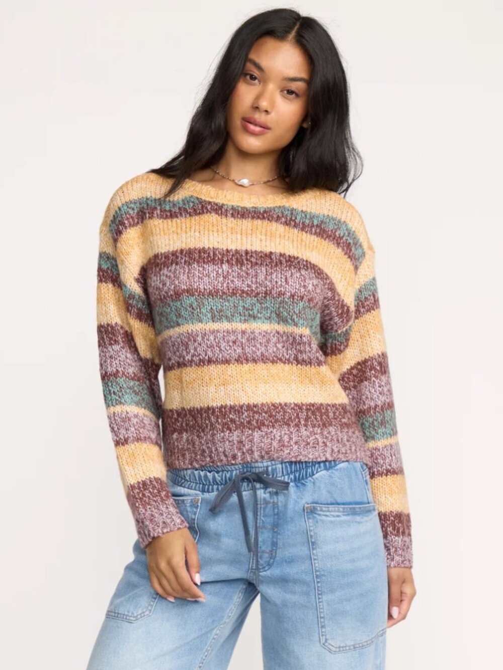 NWT Billabong So Spaced Out Striped Crewneck Sweater Jumper Top